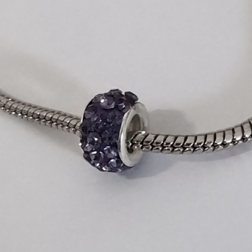 Silver Purple with Purple Rhinestones Charm for Pandora Style Bracelet